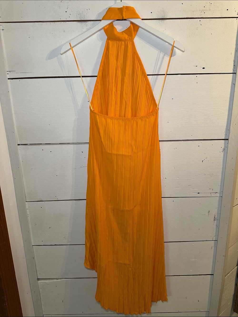 Zara Orange Pleated Halter Maxi Dress Medium - Picture 4 of 14